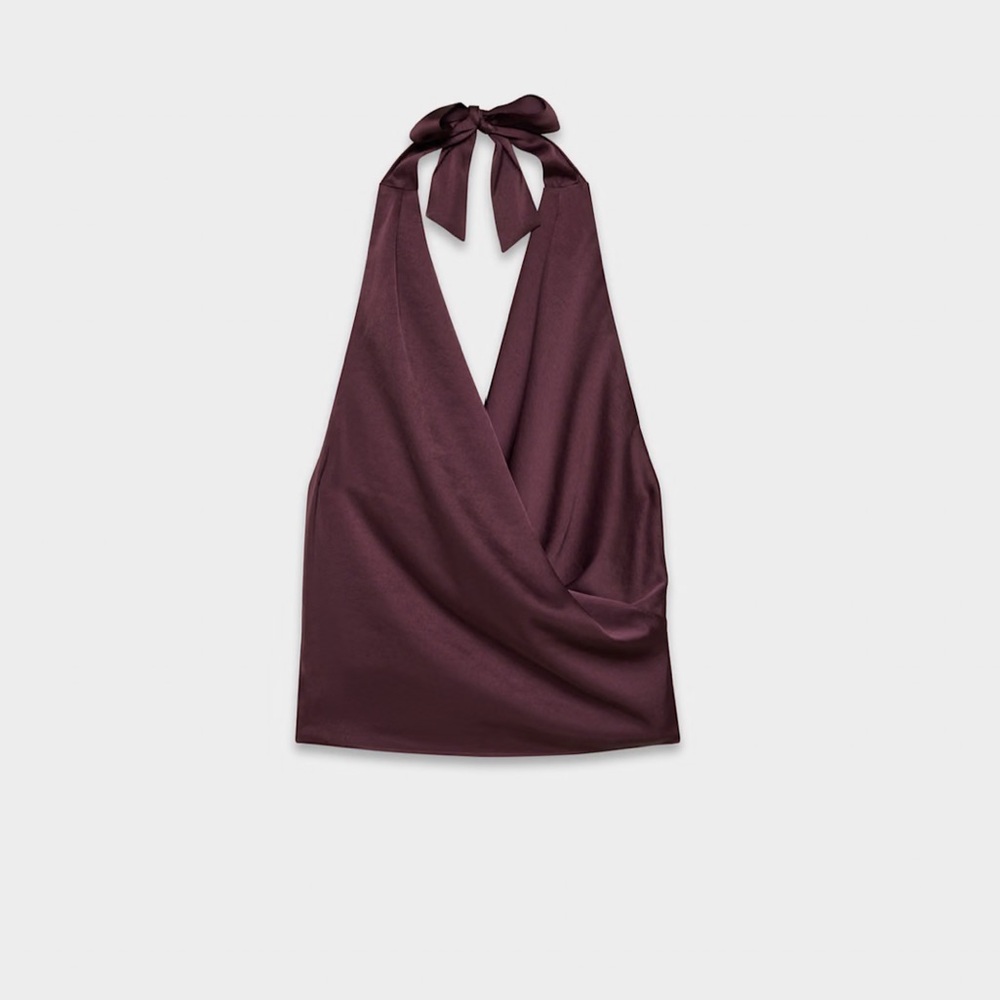 Aritzia Wilfred Martini Satin Halter Blouse in Cardamom